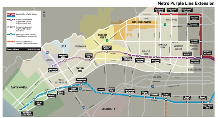 Purple Line Extension Map L.a. Metro Breaks Ground On Purple Line Extension Project In Los Angeles